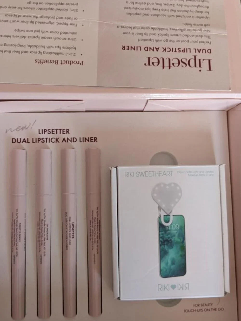 NWT Wander Beauty Box 4 Lipsetter Dual Lipsticks & Liners Riki SweeTheArt Mirror